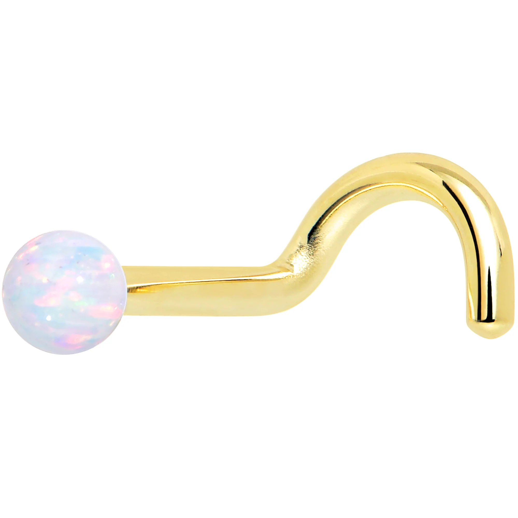 14k Yellow Gold 2.5mm Synthetic Opal Ball Nose Ring - Image 7