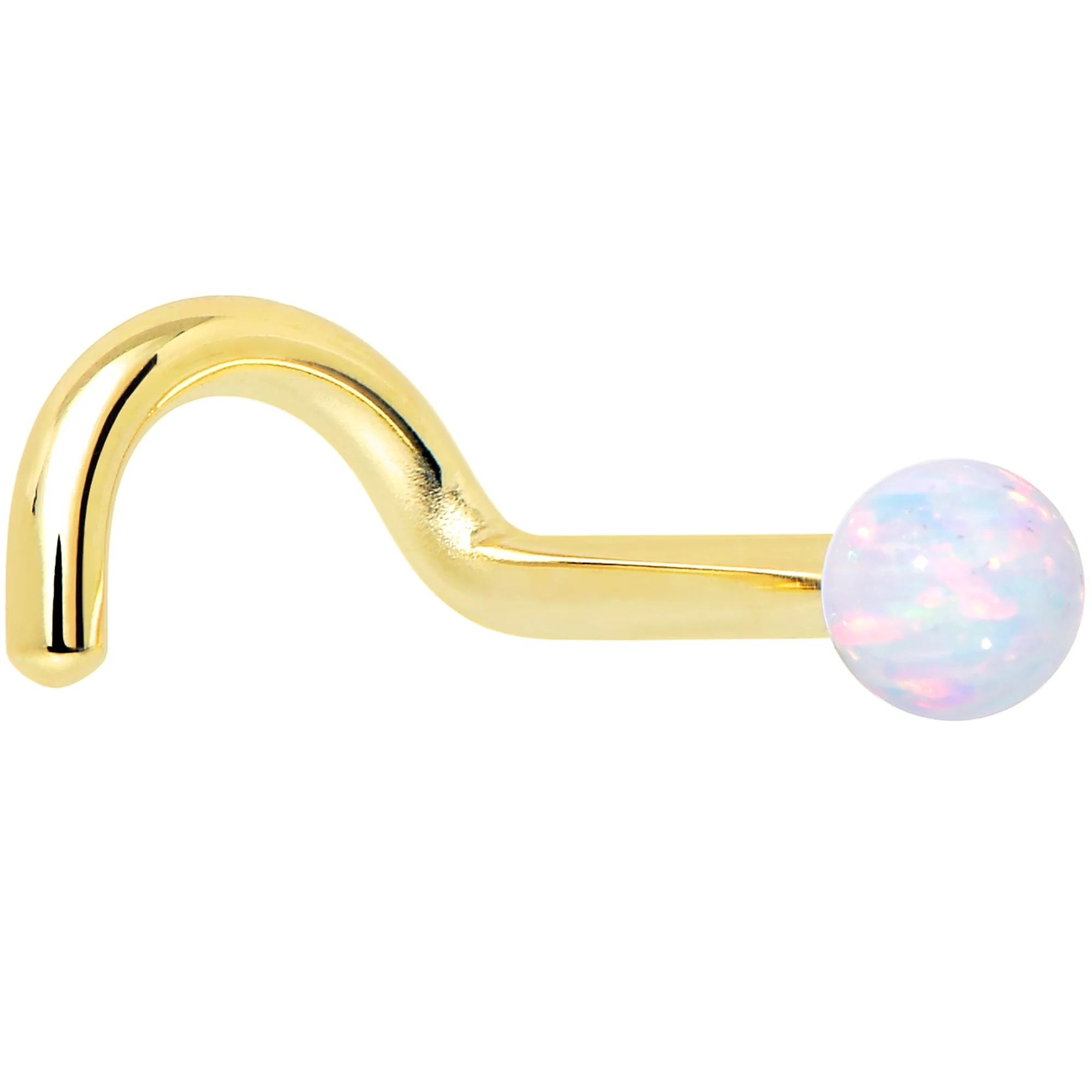 14k Yellow Gold 2.5mm Synthetic Opal Ball Nose Ring - Image 8