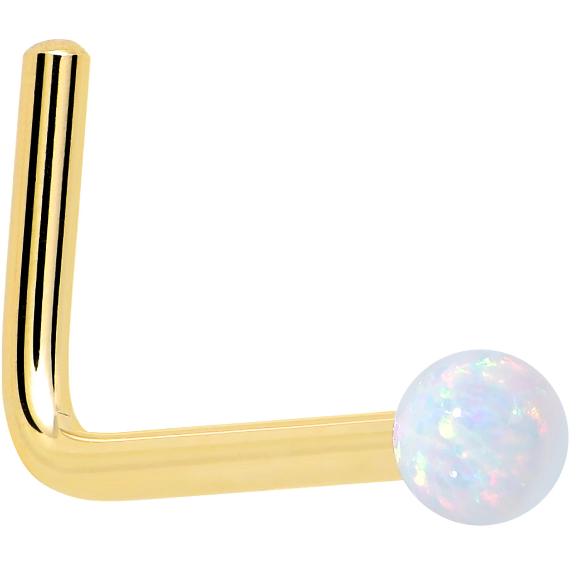 14k Yellow Gold 2.5mm Synthetic Opal Ball Nose Ring - Image 9