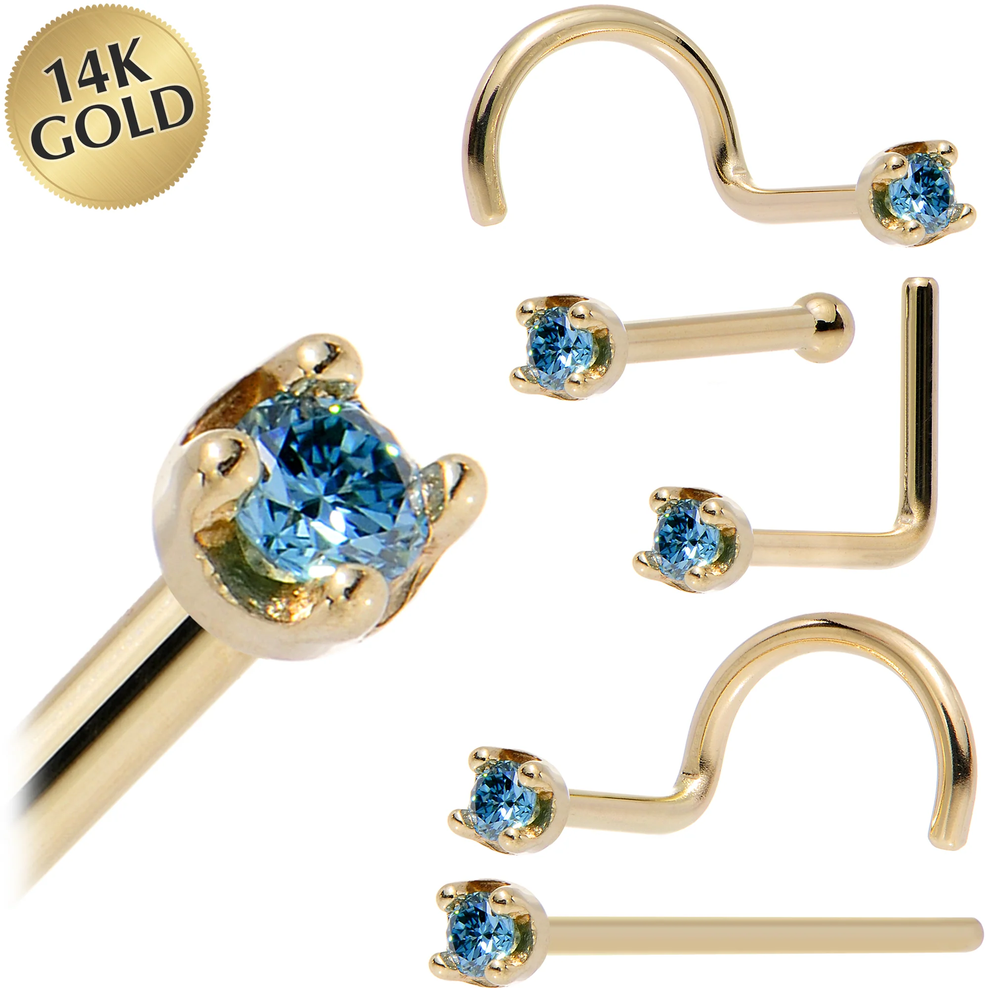 14k Yellow Gold 2mm Lab Grown Blue Diamond Nose Ring