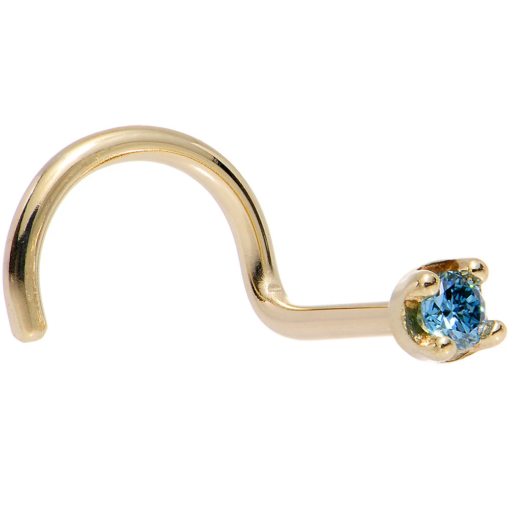 14k Yellow Gold 2mm Lab Grown Blue Diamond Nose Ring - Image 10
