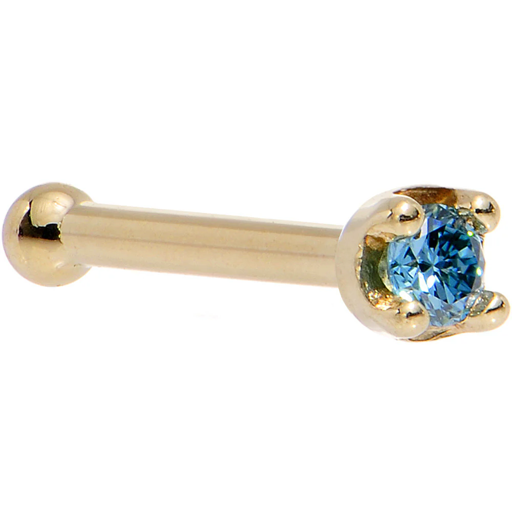 14k Yellow Gold 2mm Lab Grown Blue Diamond Nose Ring - Image 11