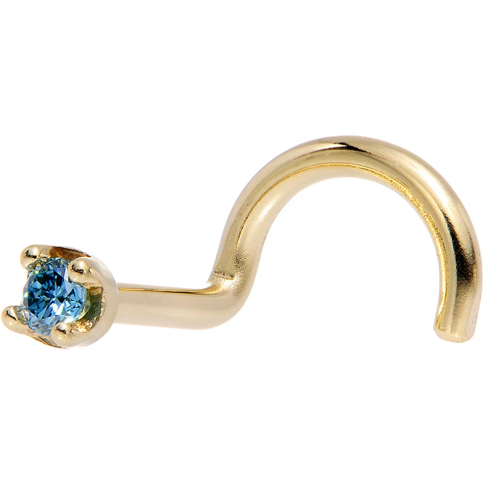 14k Yellow Gold 2mm Lab Grown Blue Diamond Nose Ring - Image 2