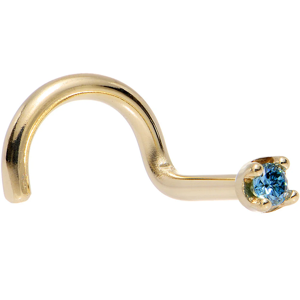 14k Yellow Gold 2mm Lab Grown Blue Diamond Nose Ring - Image 3