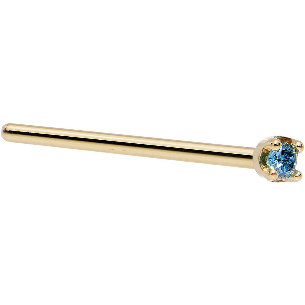 14k Yellow Gold 2mm Lab Grown Blue Diamond Nose Ring - Image 4