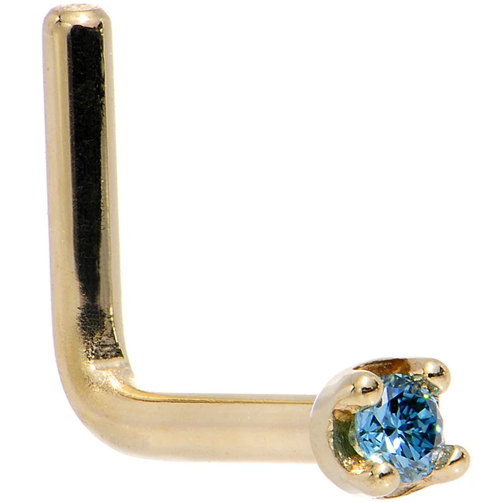 14k Yellow Gold 2mm Lab Grown Blue Diamond Nose Ring - Image 5