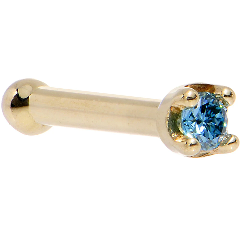 14k Yellow Gold 2mm Lab Grown Blue Diamond Nose Ring - Image 6