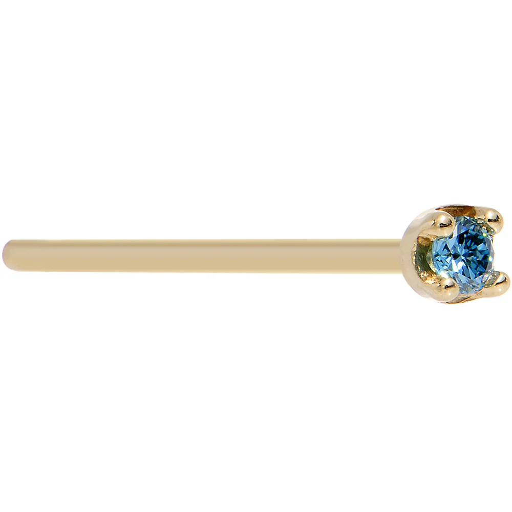 14k Yellow Gold 2mm Lab Grown Blue Diamond Nose Ring - Image 7