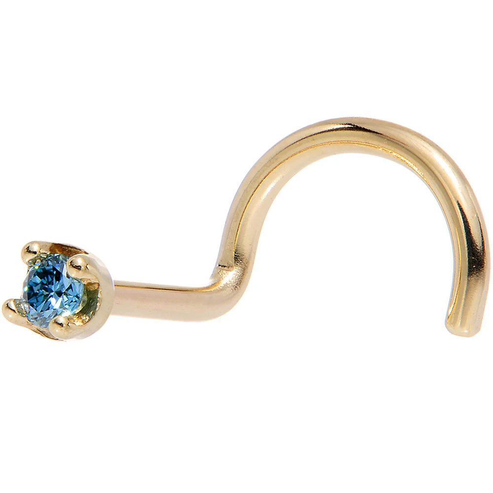 14k Yellow Gold 2mm Lab Grown Blue Diamond Nose Ring - Image 8