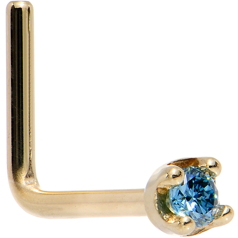 14k Yellow Gold 2mm Lab Grown Blue Diamond Nose Ring - Image 9