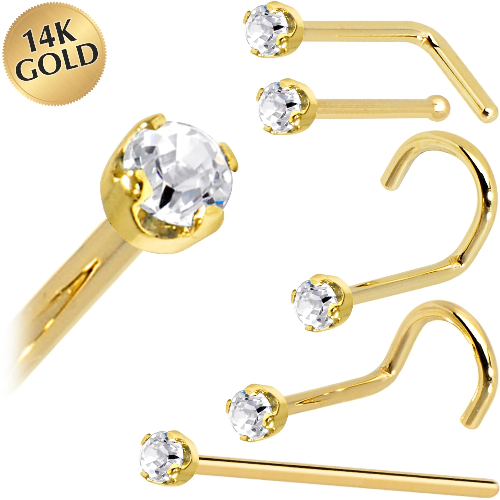 14k Yellow Gold 2mm Lab Grown Diamond Nose Ring - Image 6