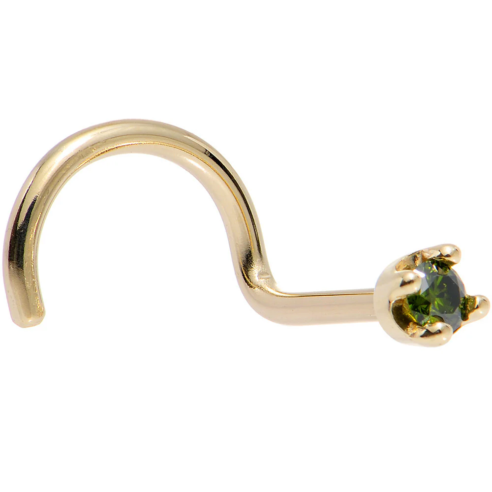14k Yellow Gold 2mm Lab Grown Green Diamond Nose Ring - Image 10