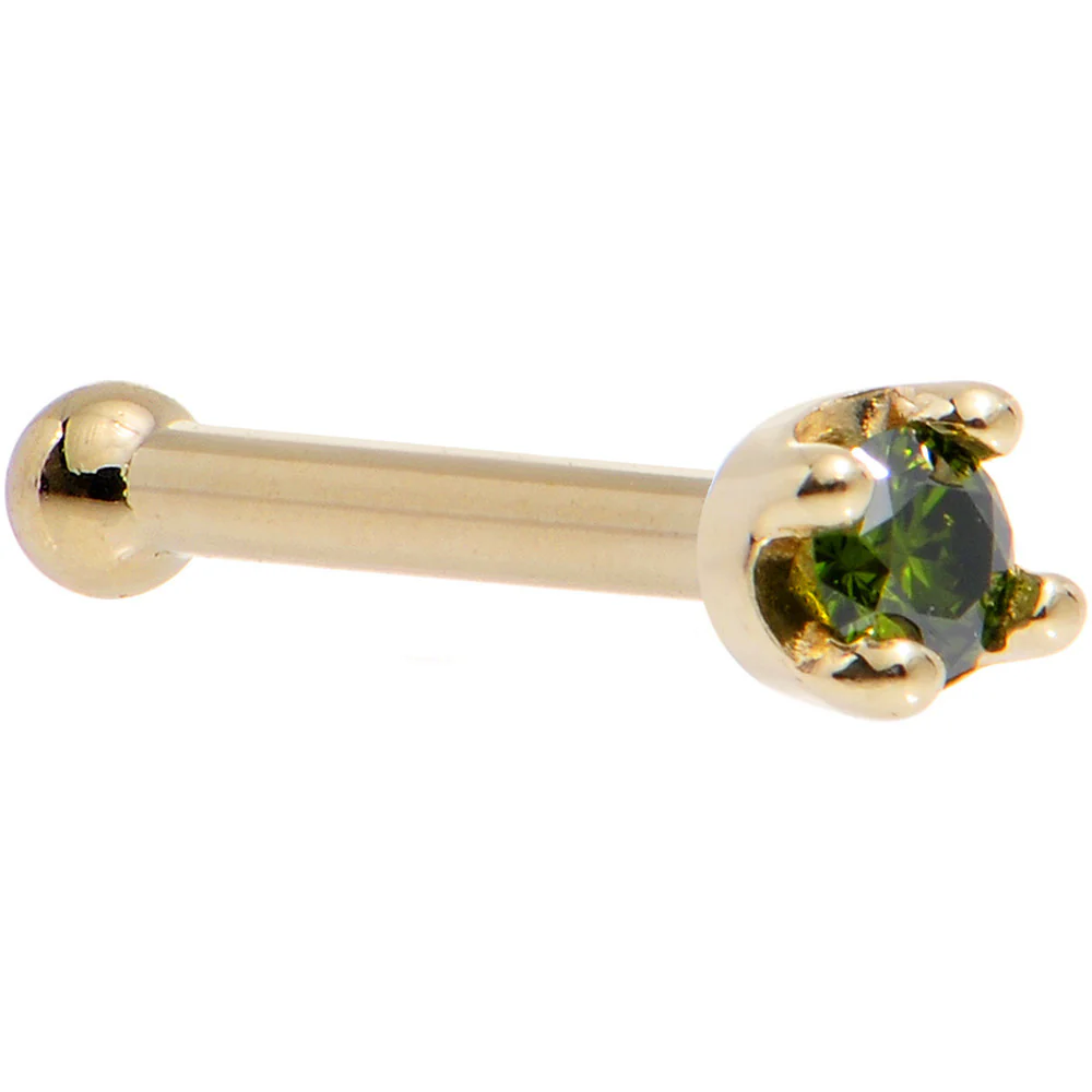 14k Yellow Gold 2mm Lab Grown Green Diamond Nose Ring - Image 11