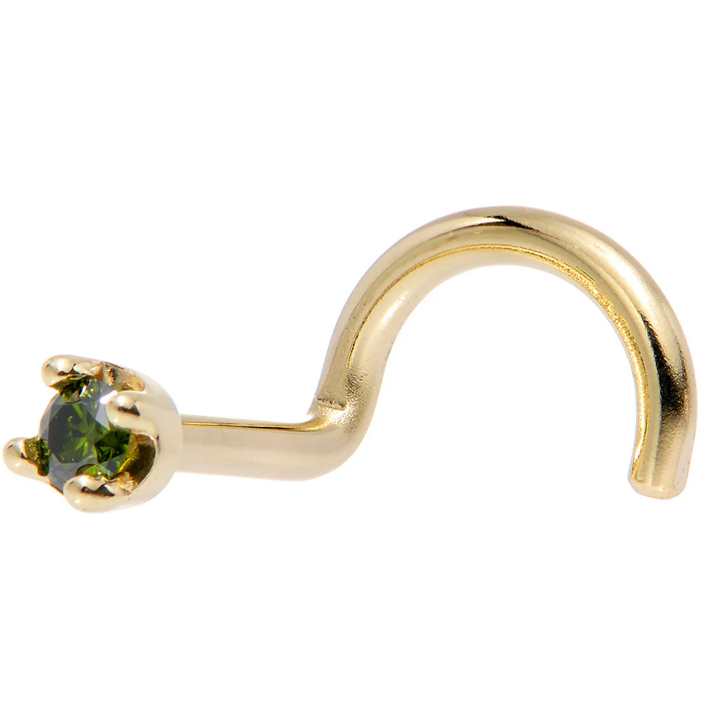 14k Yellow Gold 2mm Lab Grown Green Diamond Nose Ring - Image 2