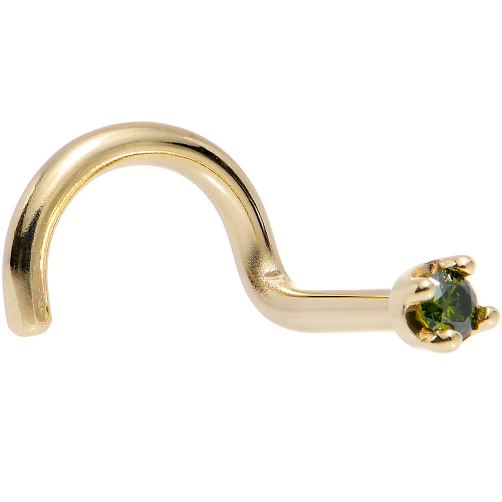 14k Yellow Gold 2mm Lab Grown Green Diamond Nose Ring - Image 3