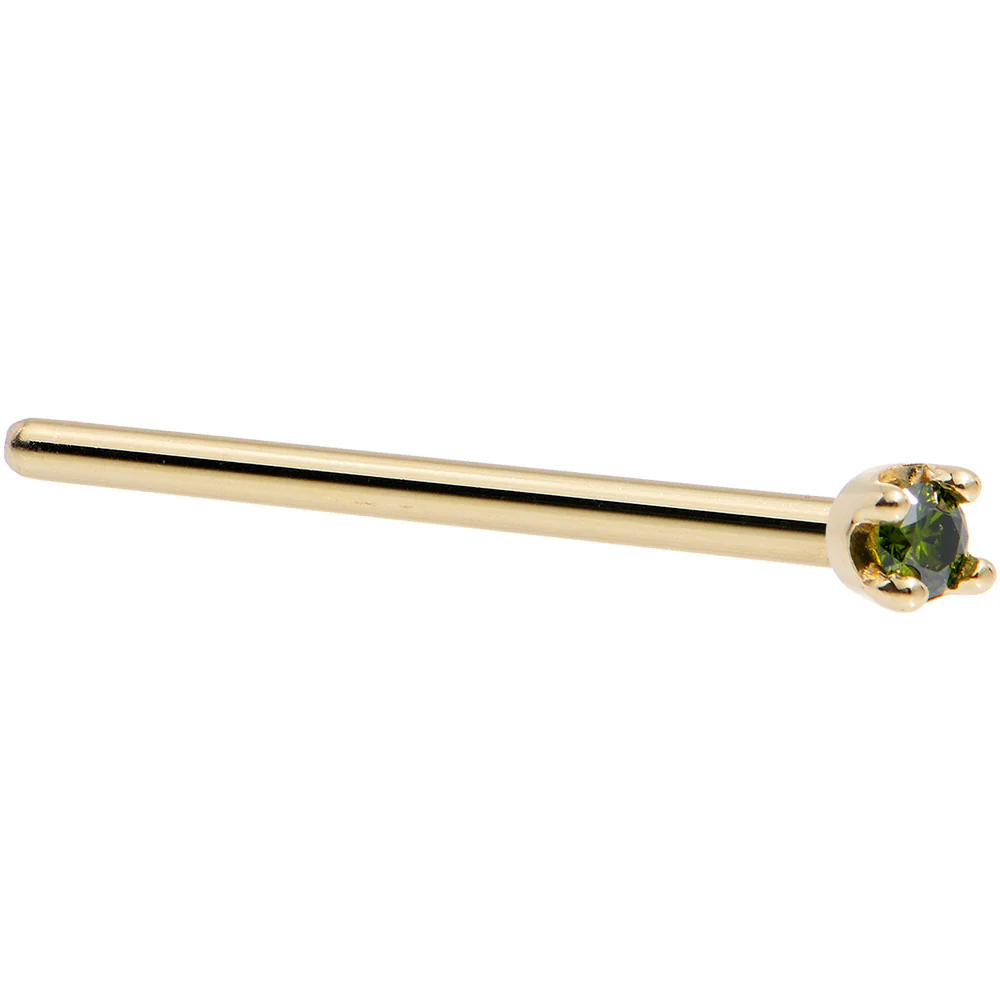 14k Yellow Gold 2mm Lab Grown Green Diamond Nose Ring - Image 4