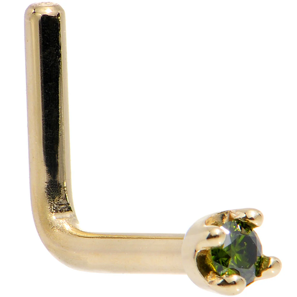 14k Yellow Gold 2mm Lab Grown Green Diamond Nose Ring - Image 5