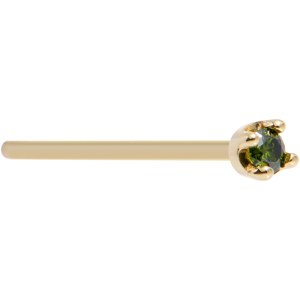 14k Yellow Gold 2mm Lab Grown Green Diamond Nose Ring - Image 7
