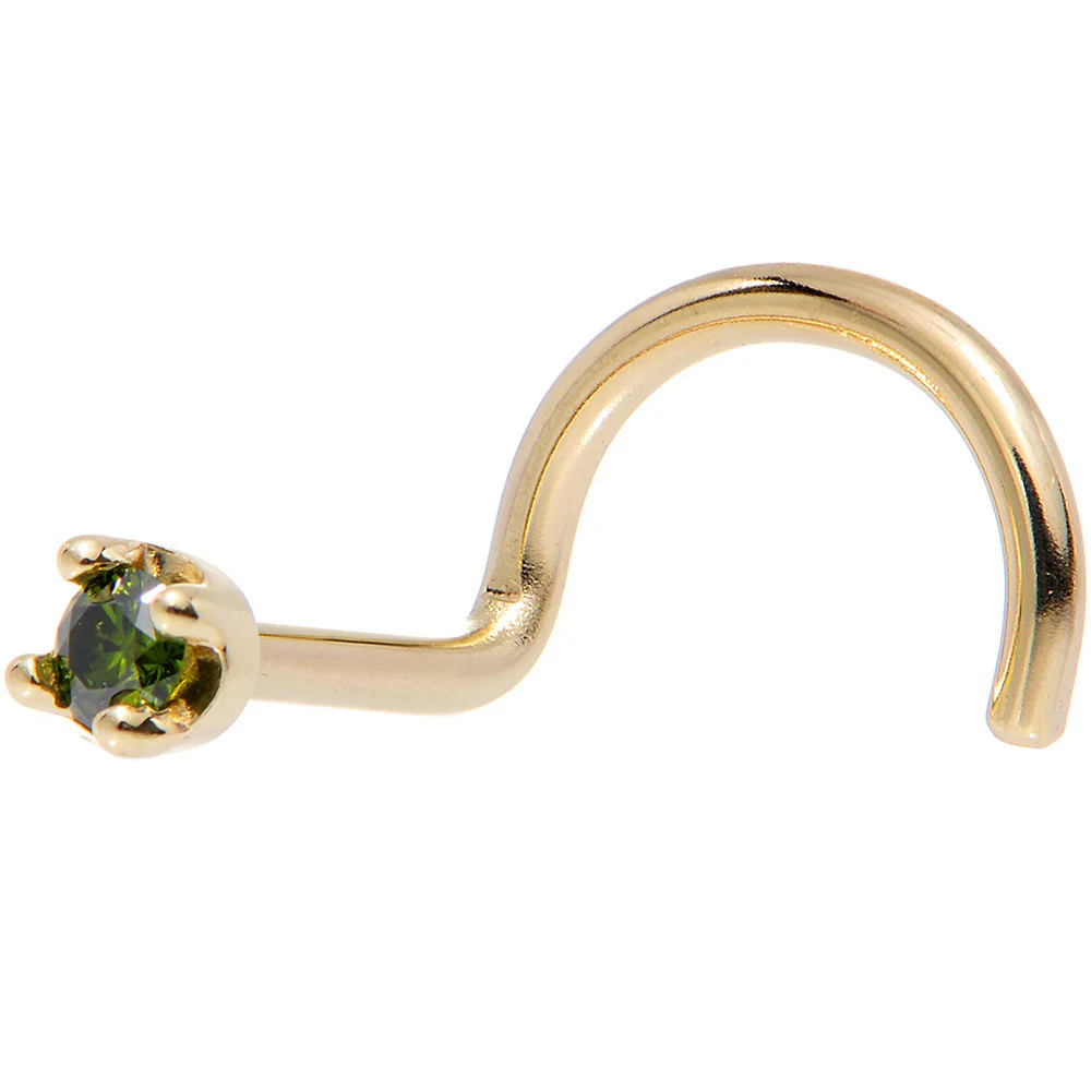 14k Yellow Gold 2mm Lab Grown Green Diamond Nose Ring - Image 8