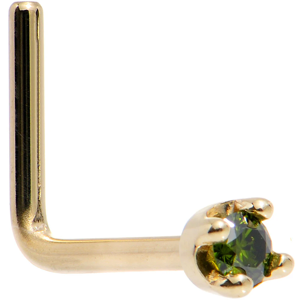 14k Yellow Gold 2mm Lab Grown Green Diamond Nose Ring - Image 9