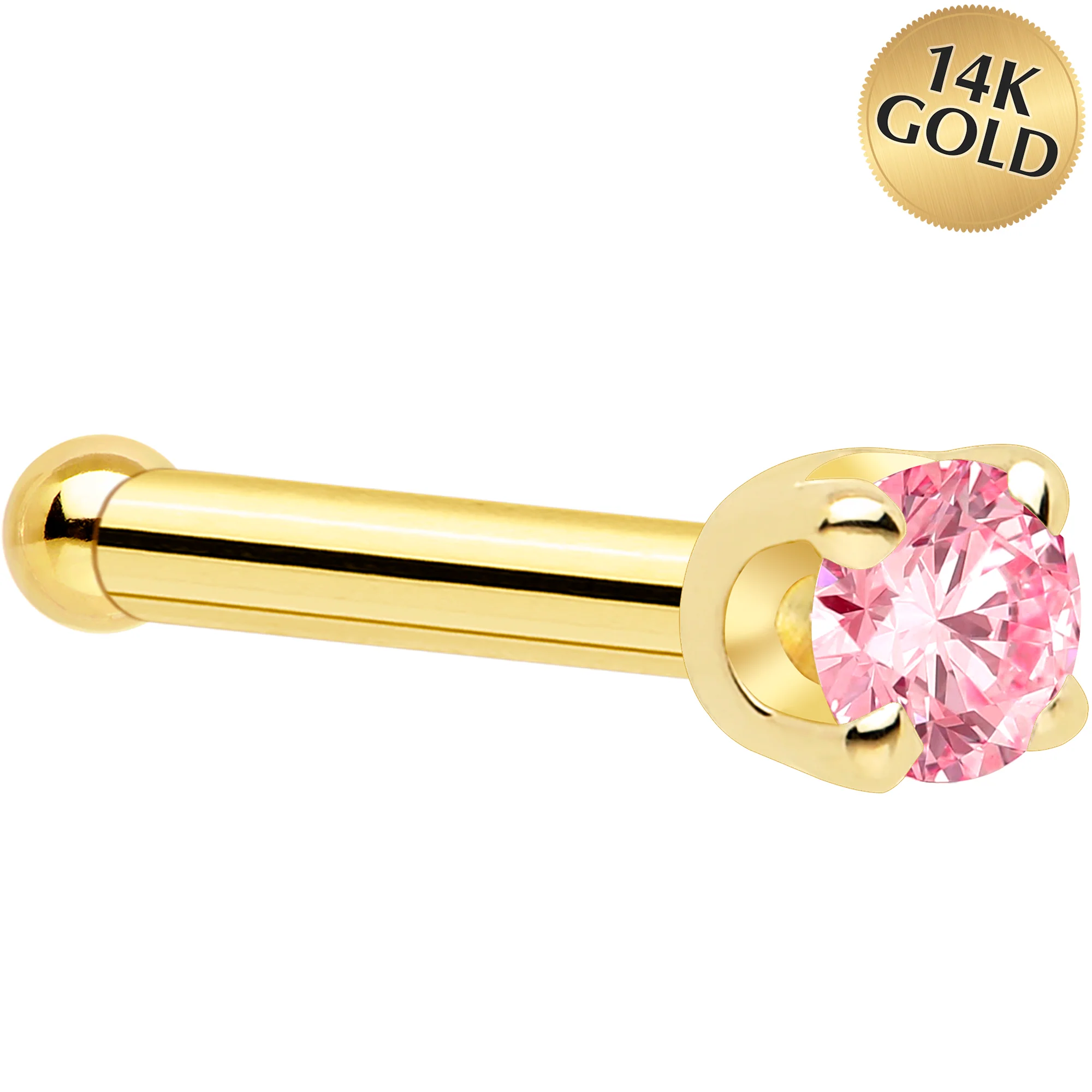 14k Yellow Gold 2mm Lab Grown Pink Diamond Nose Ring - Image 2