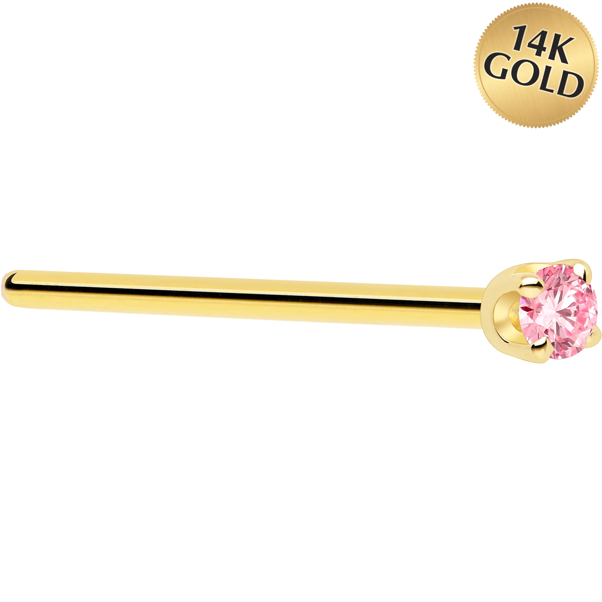 14k Yellow Gold 2mm Lab Grown Pink Diamond Nose Ring - Image 3