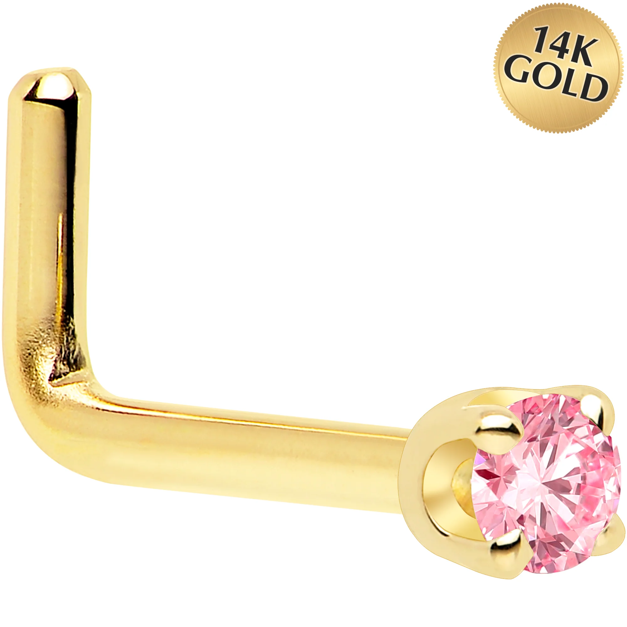 14k Yellow Gold 2mm Lab Grown Pink Diamond Nose Ring - Image 4