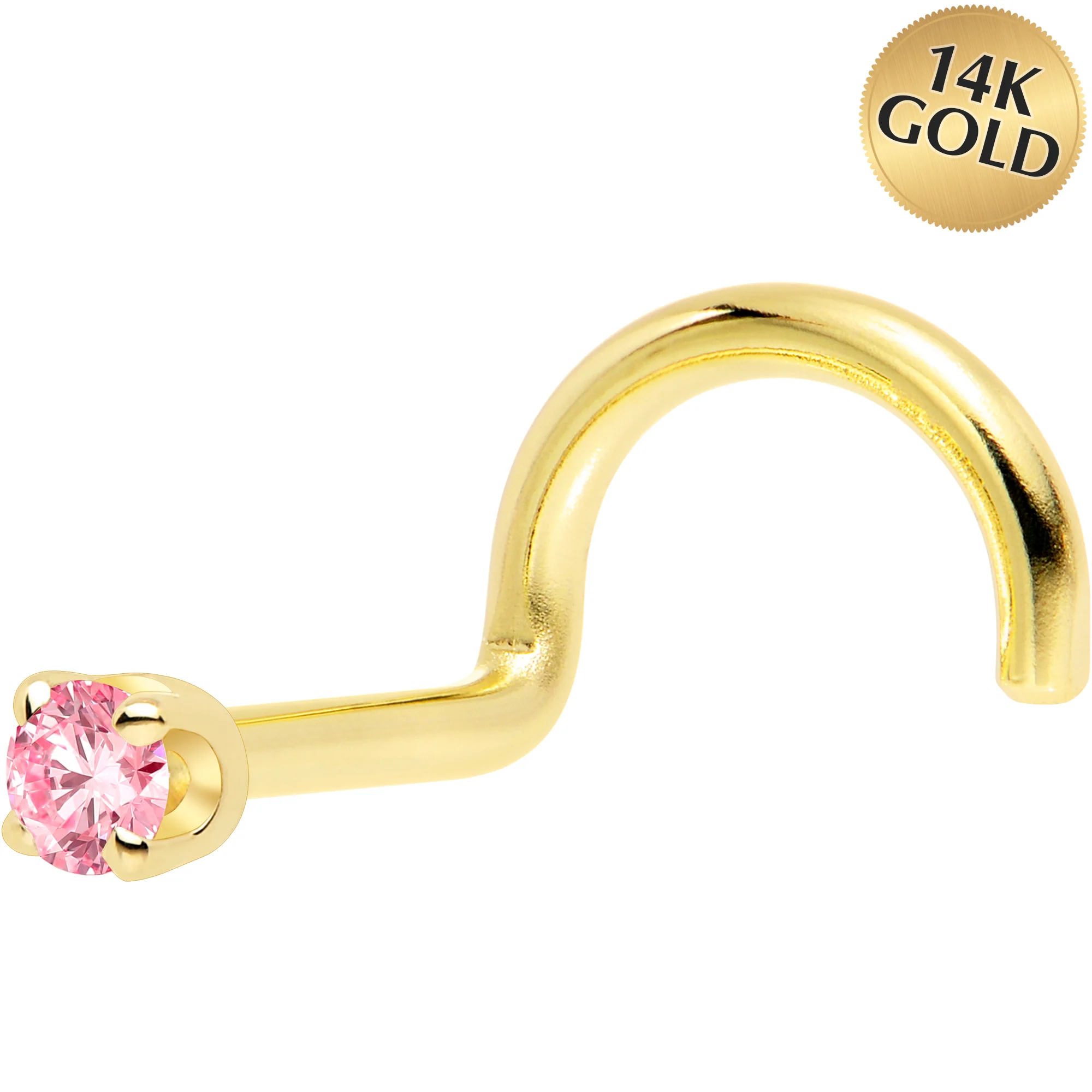 14k Yellow Gold 2mm Lab Grown Pink Diamond Nose Ring - Image 5