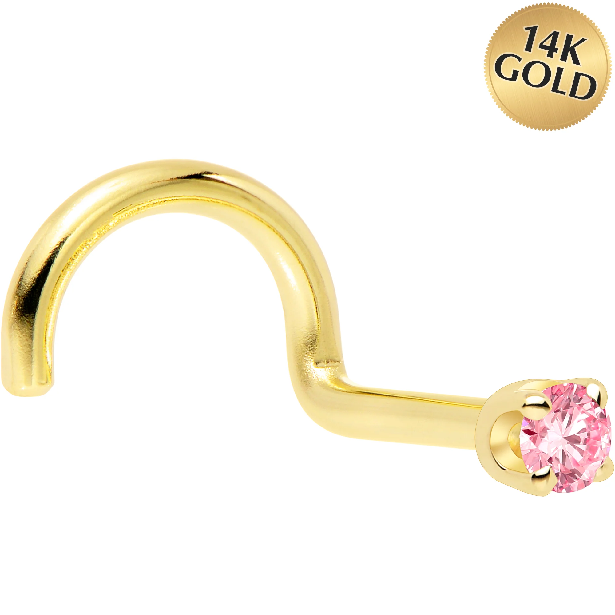 14k Yellow Gold 2mm Lab Grown Pink Diamond Nose Ring - Image 6