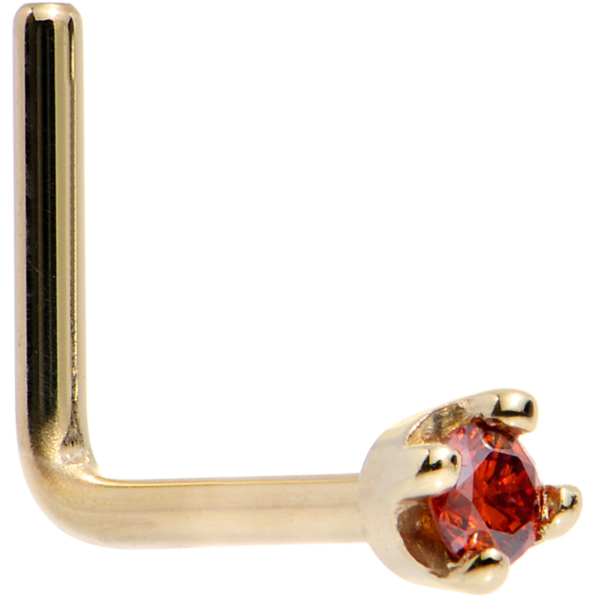 14k Yellow Gold 2mm Lab Grown Red Diamond Nose Ring - Image 12