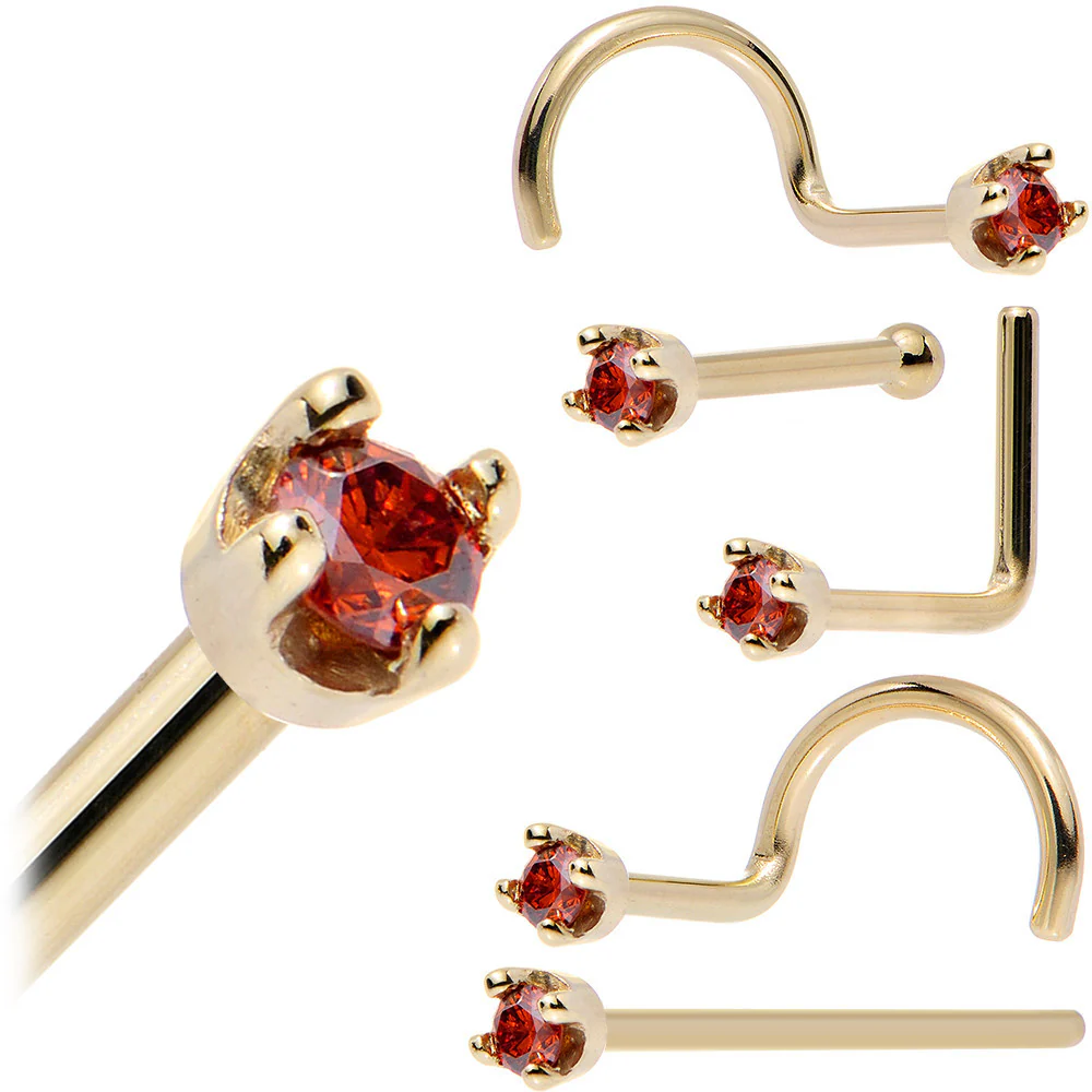 14k Yellow Gold 2mm Lab Grown Red Diamond Nose Ring - Image 17