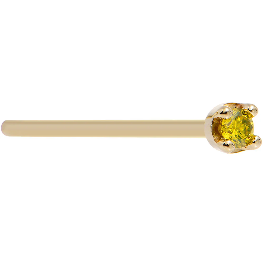 14k Yellow Gold 2mm Lab Grown Yellow Diamond Nose Ring - Image 7