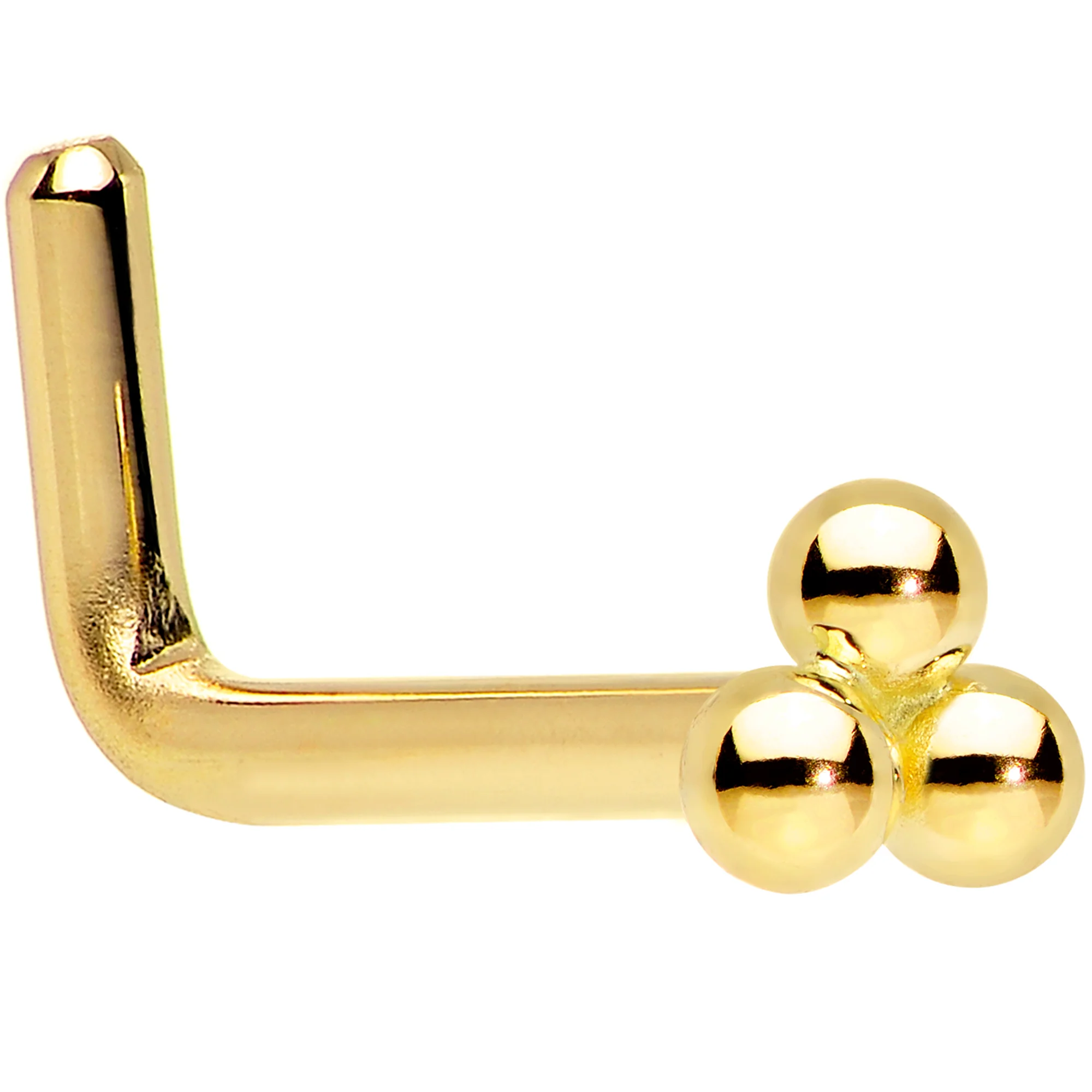 14k Yellow Gold 3mm Trinity Nose Ring - Image 4