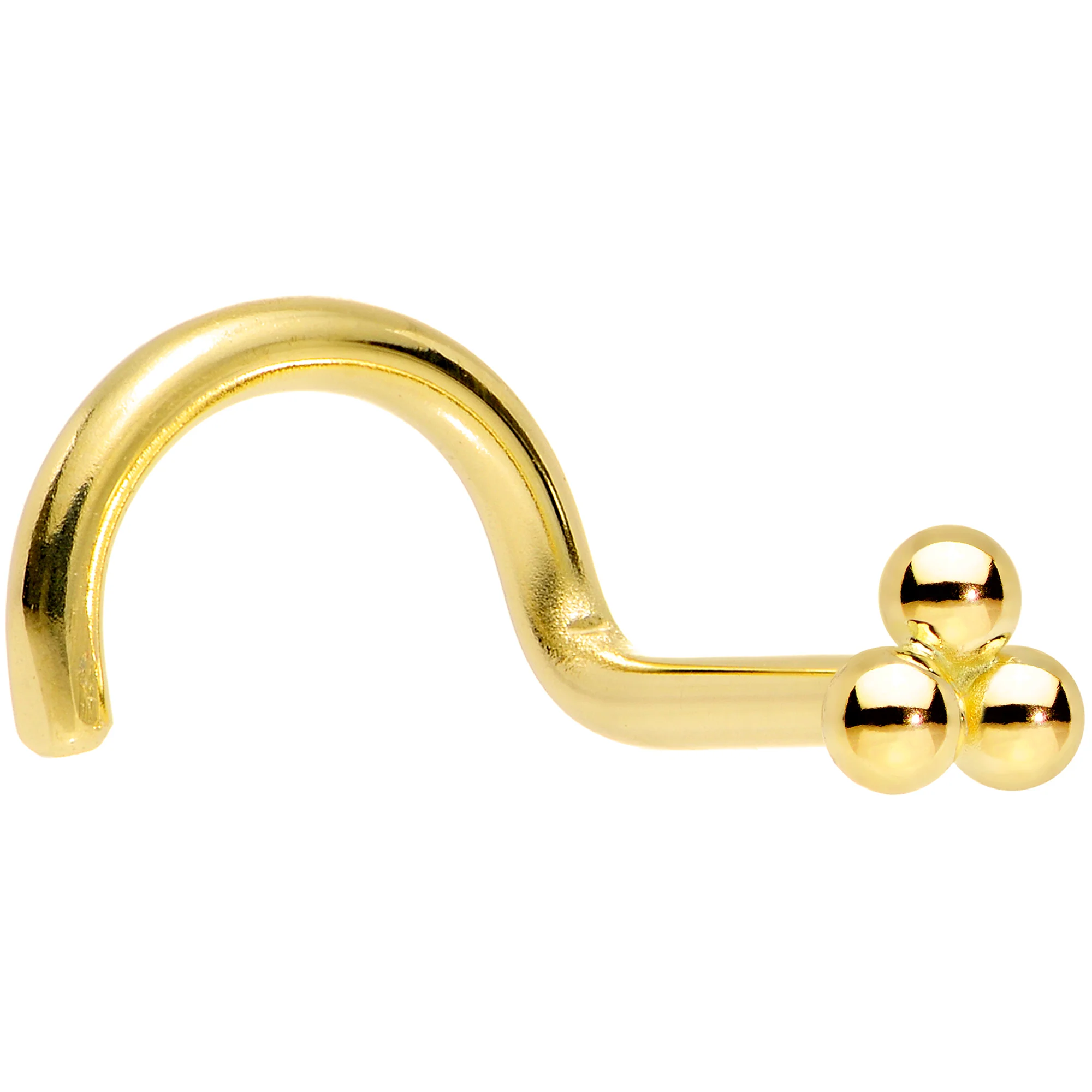 14k Yellow Gold 3mm Trinity Nose Ring - Image 6