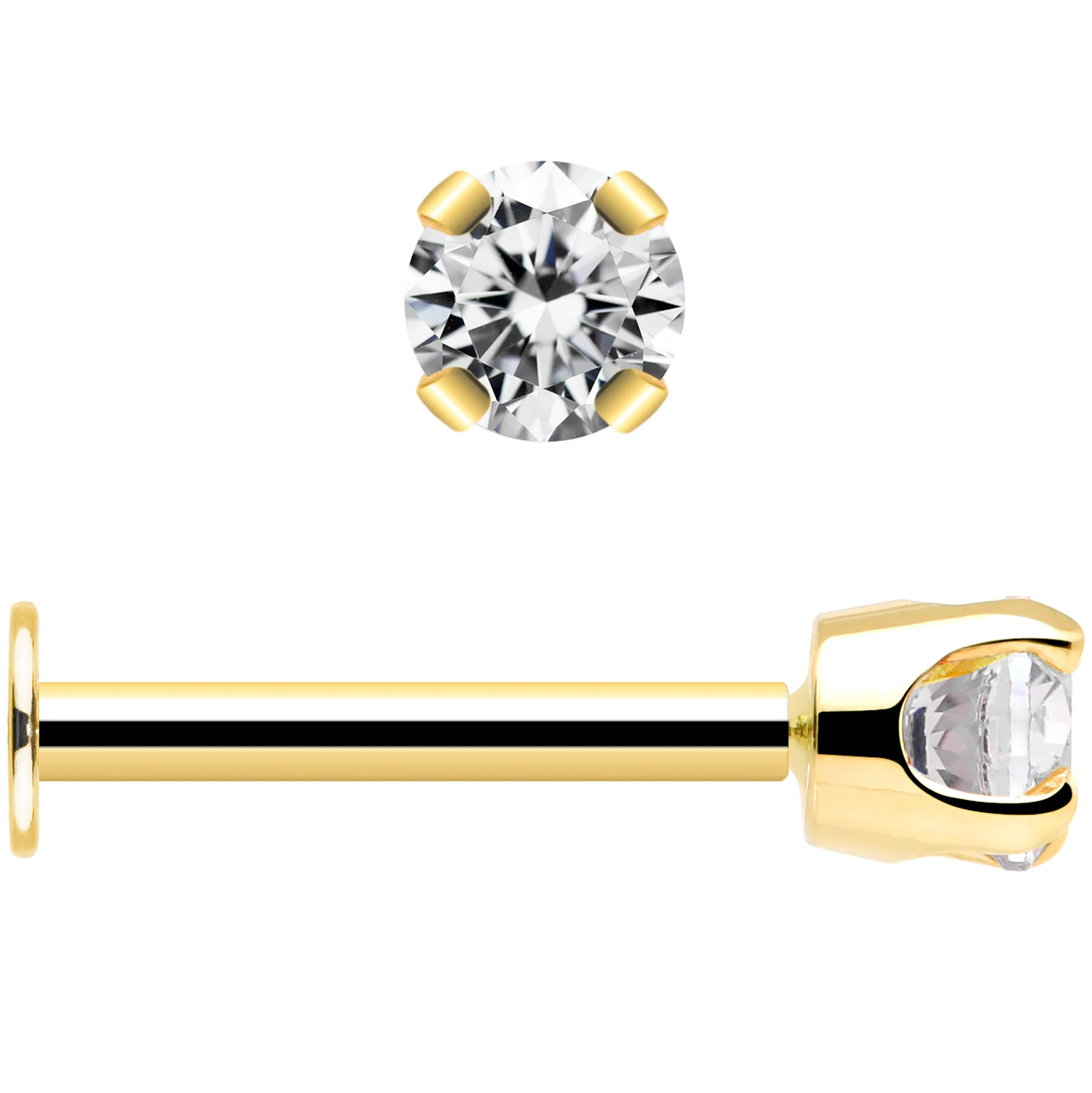 14k Yellow Gold Flat Back Earring with 3mm Cubic Zirconia Handmade - Image 6
