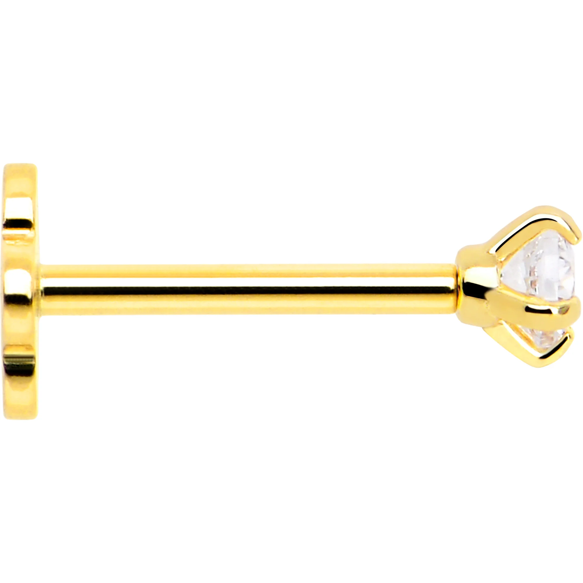 14k Yellow Gold Flat Back Earring 20G 2mm CZ Floral Reversible - Image 5