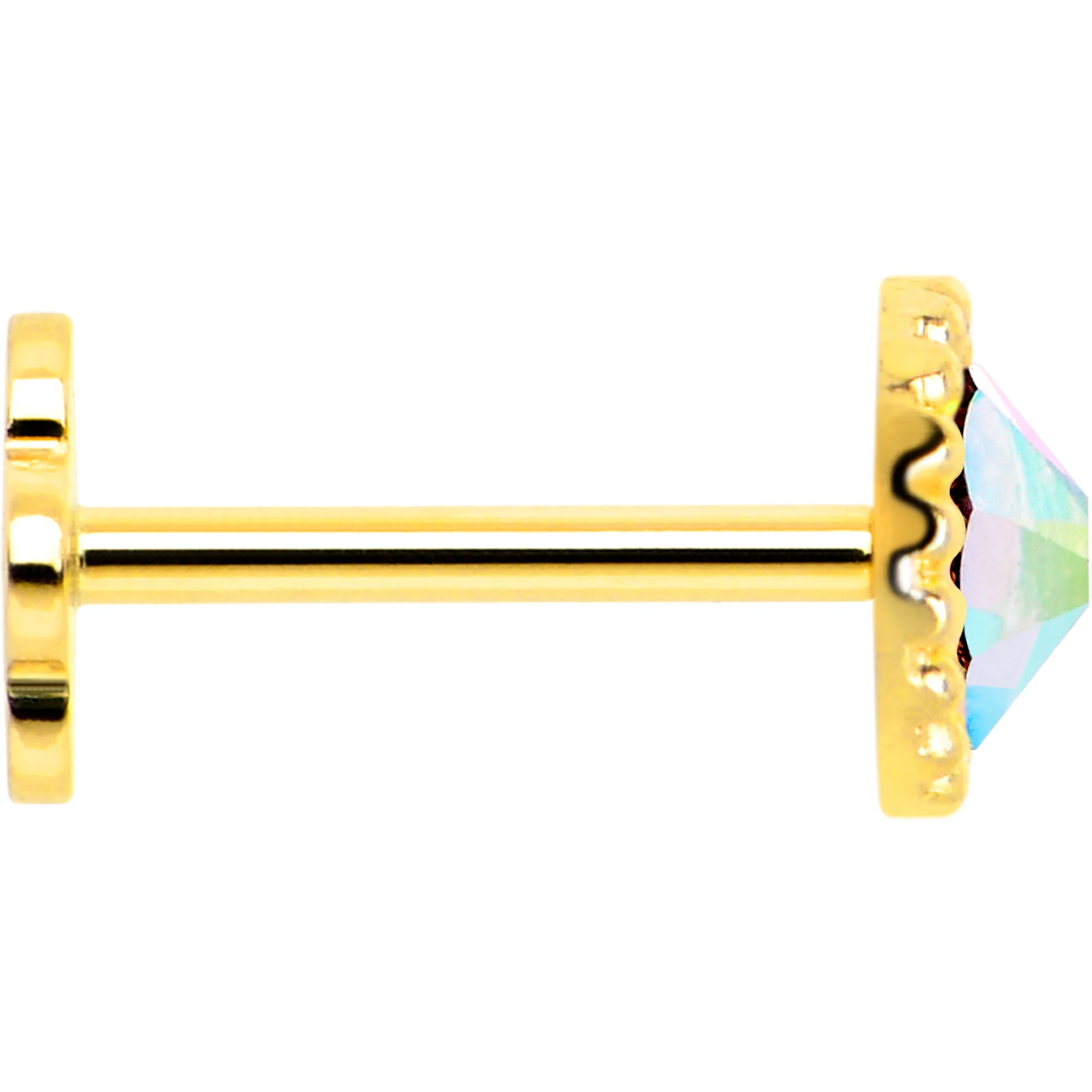 14k Yellow Gold Flat Back Earring 20G 3mm Aurora CZ Floral Reversible - Image 5
