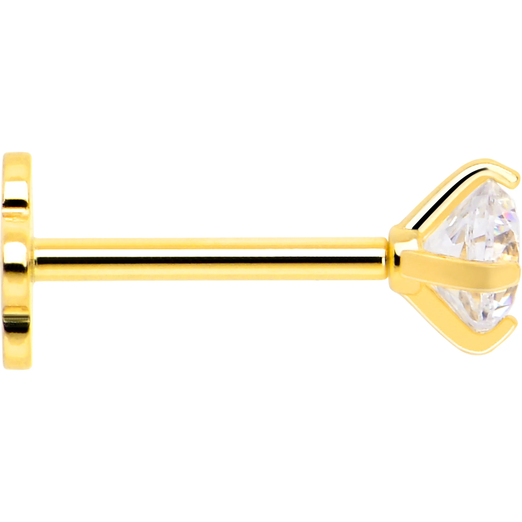 14k Yellow Gold Flat Back Earring 20G 3mm CZ Floral Reversible - Image 5