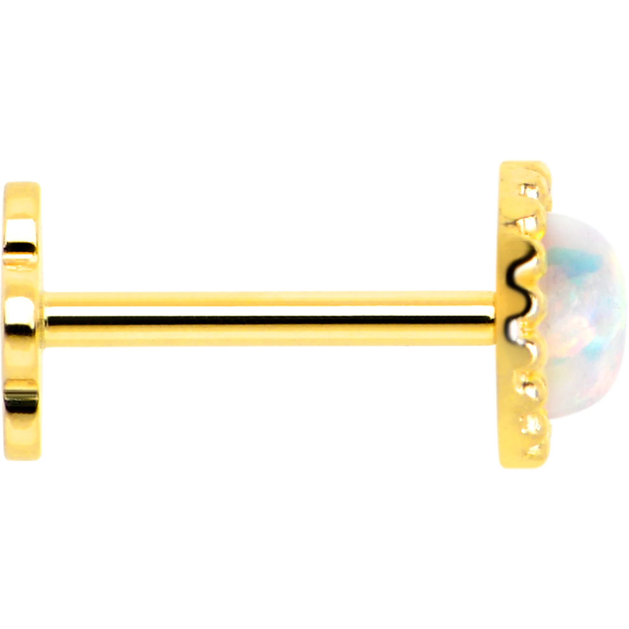 14k Yellow Gold Flat Back Earring 20G 3mm Synthetic Opal Floral Reversible - Image 5