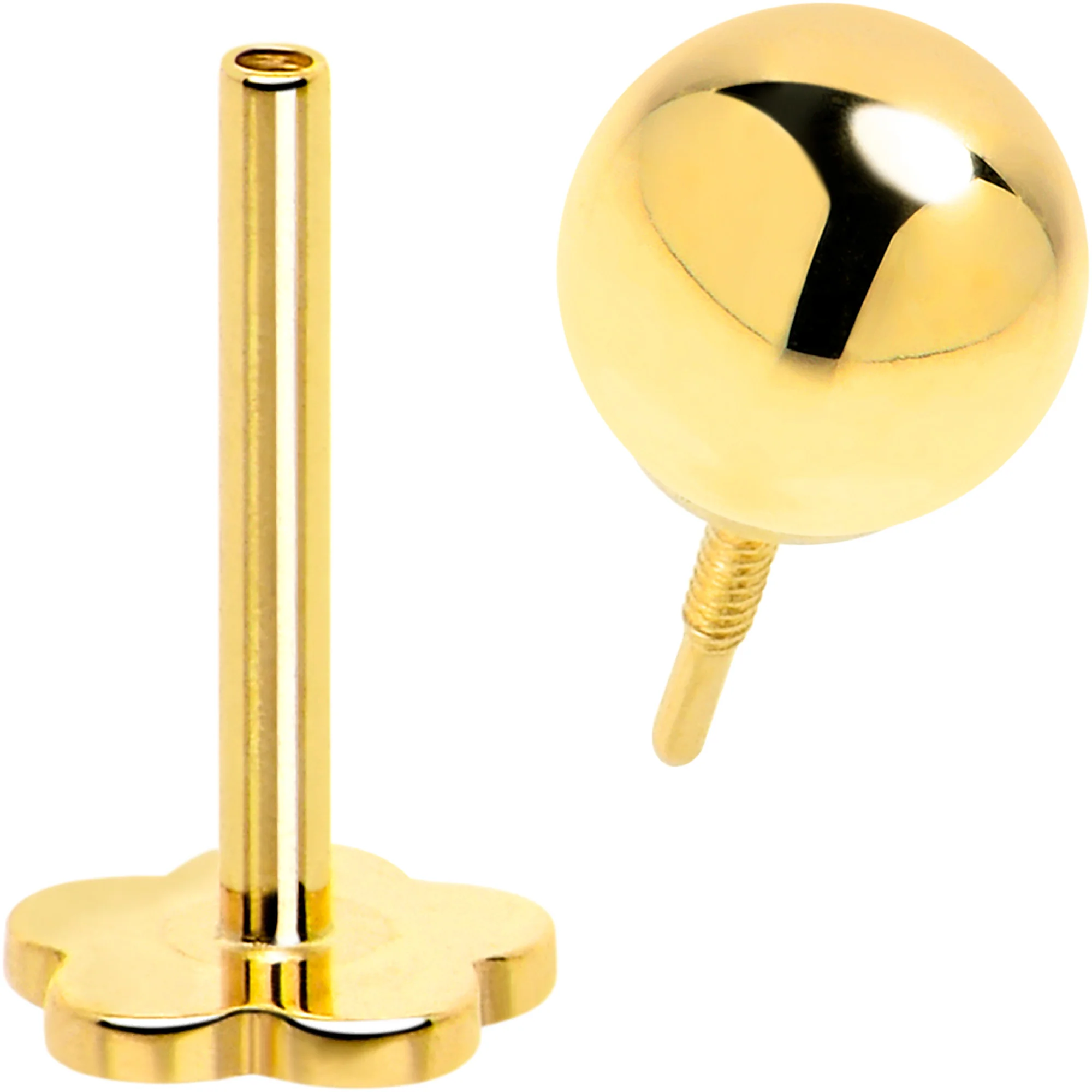 14k Yellow Gold Flat Back Earring 20G 4mm Ball Floral Reversible - Image 3