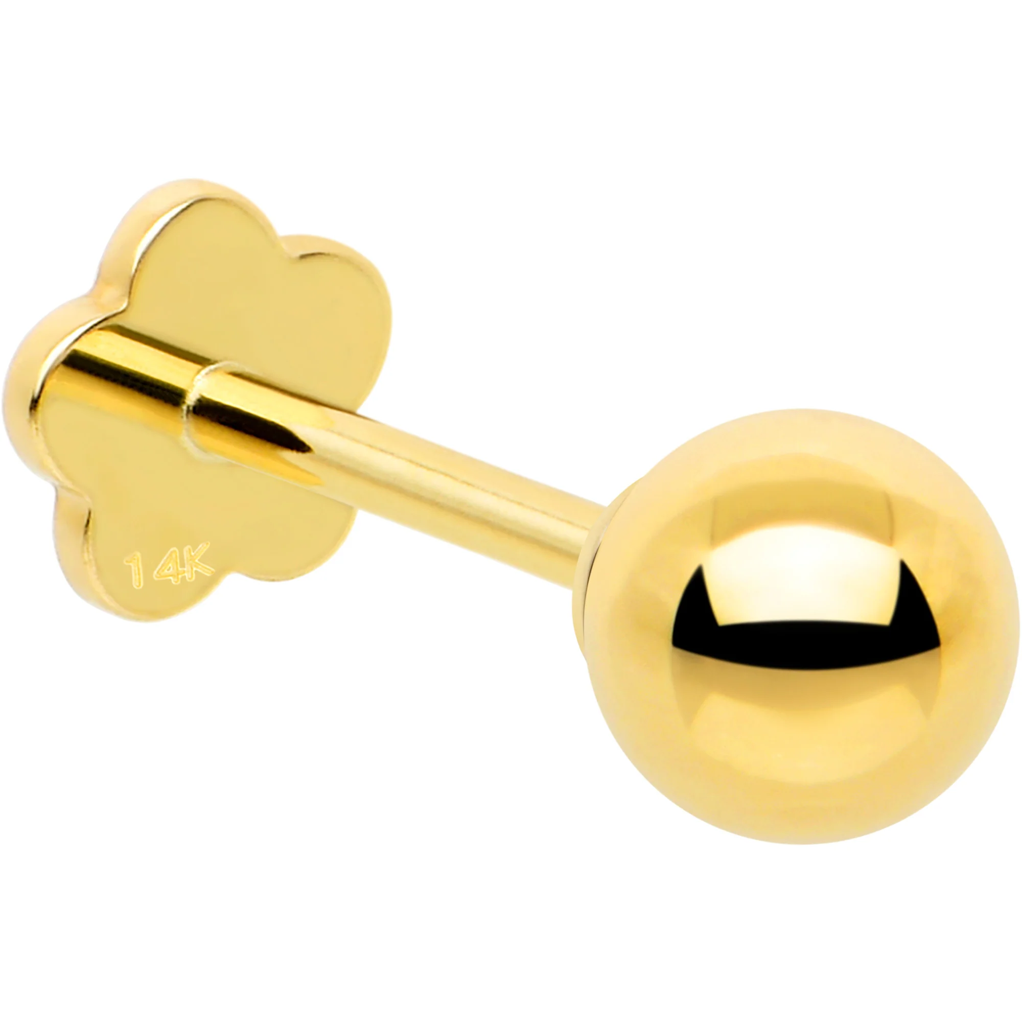 14k Yellow Gold Flat Back Earring 20G 4mm Ball Floral Reversible - Image 4