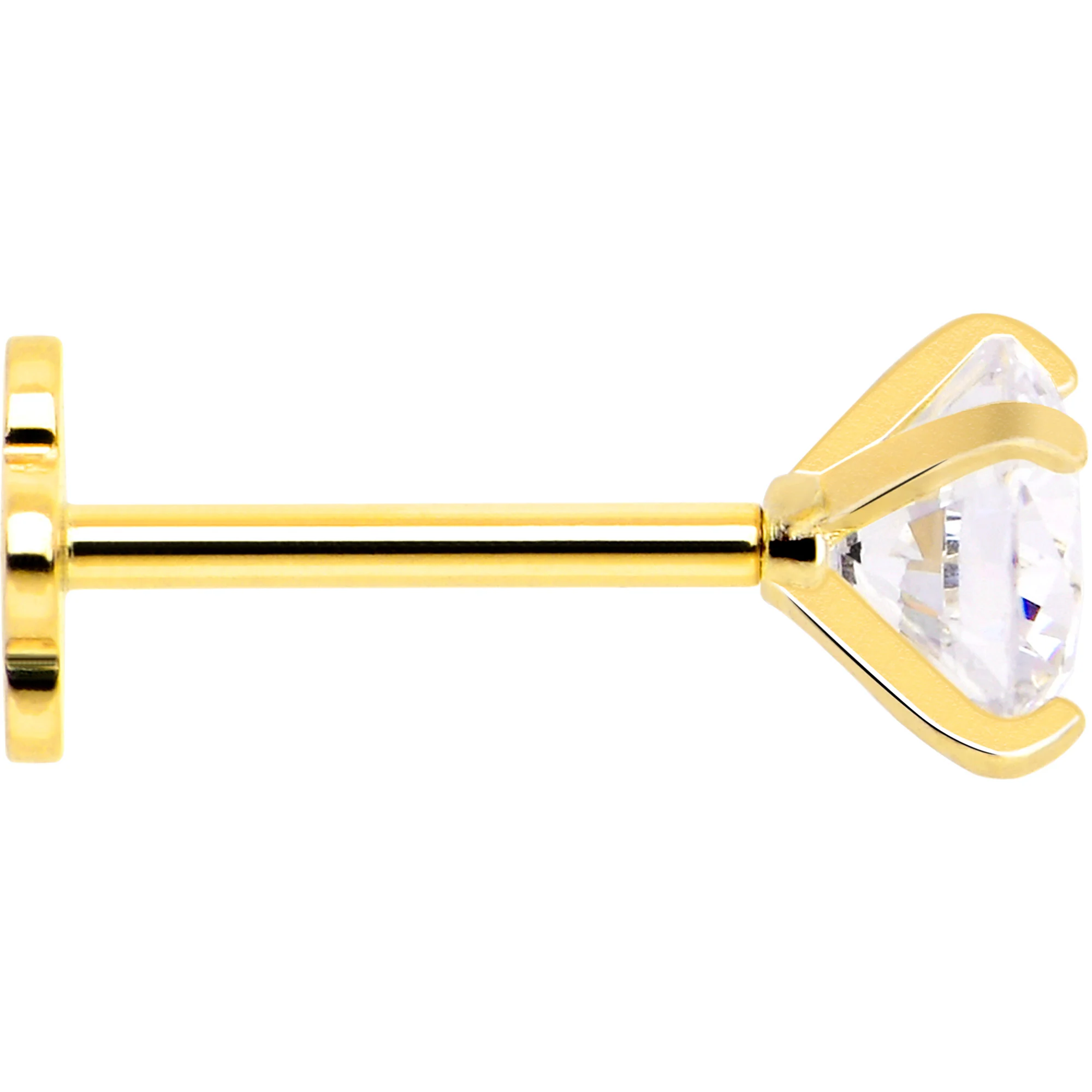 14k Yellow Gold Flat Back Earring 20G 4mm CZ Floral Reversible - Image 4