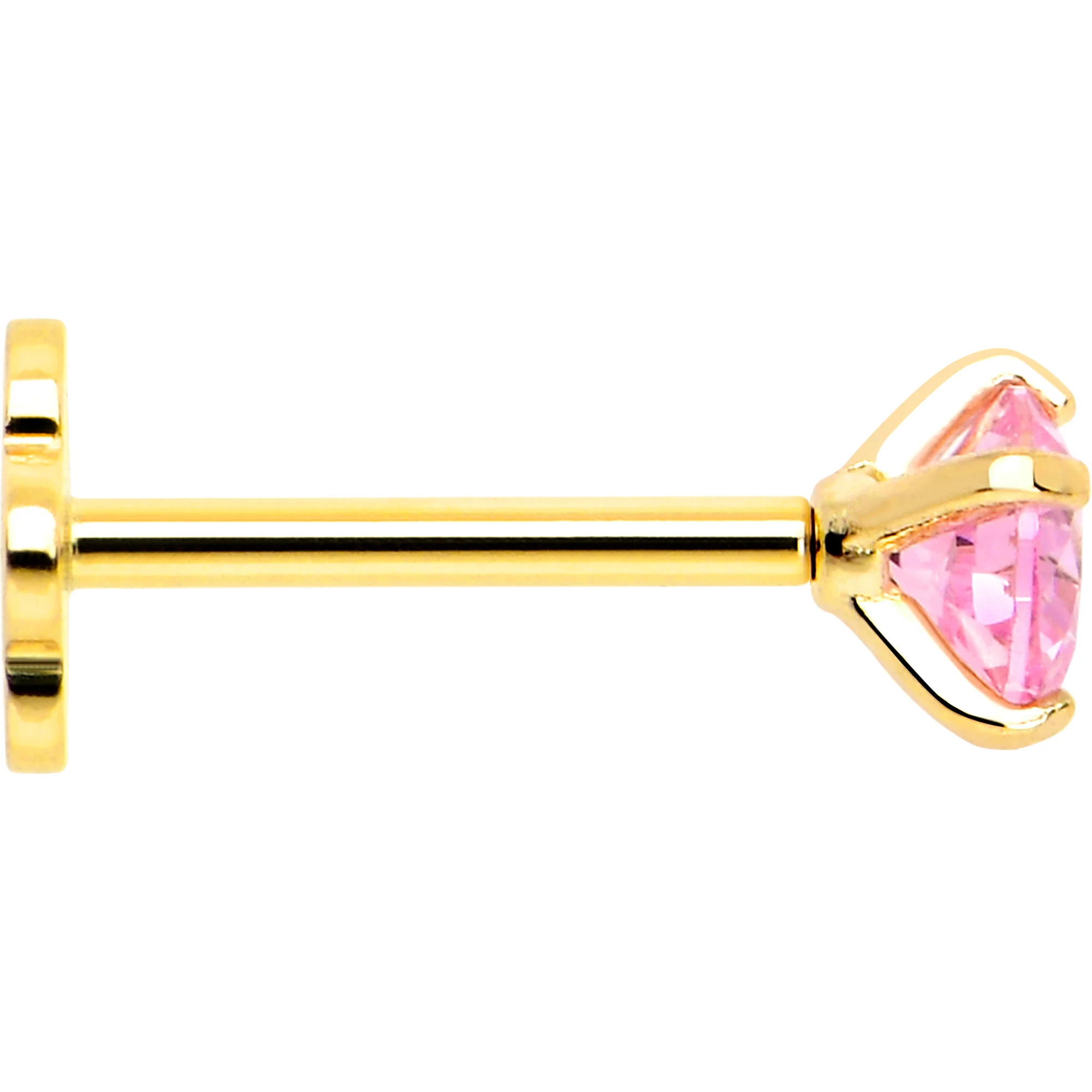 14k Yellow Gold Flat Back Earring 20G 4mm Pink CZ Floral Reversible - Image 5