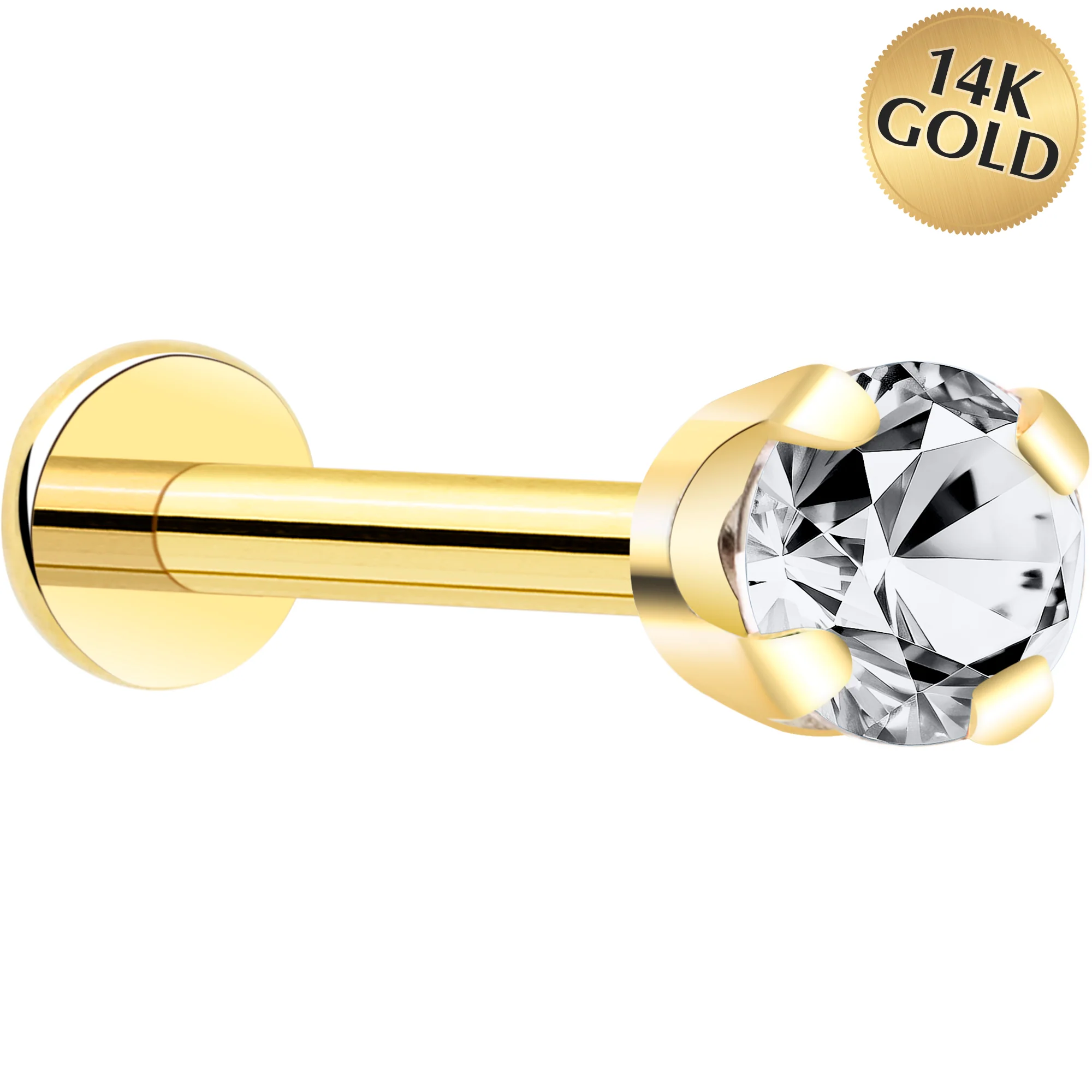 14k Yellow Gold Flat Back Earring with 3mm Cubic Zirconia Handmade - Image 16