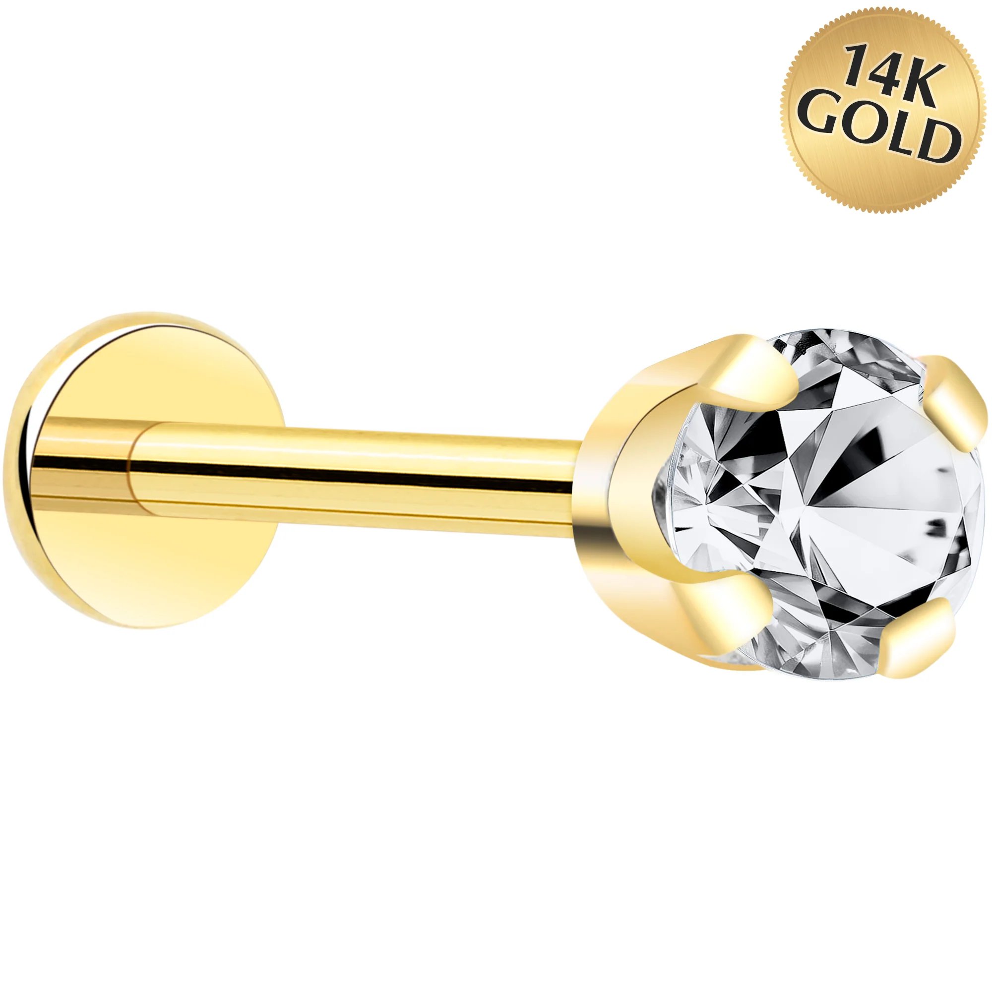 14k Yellow Gold Flat Back Earring with 3mm Cubic Zirconia Handmade - Image 9