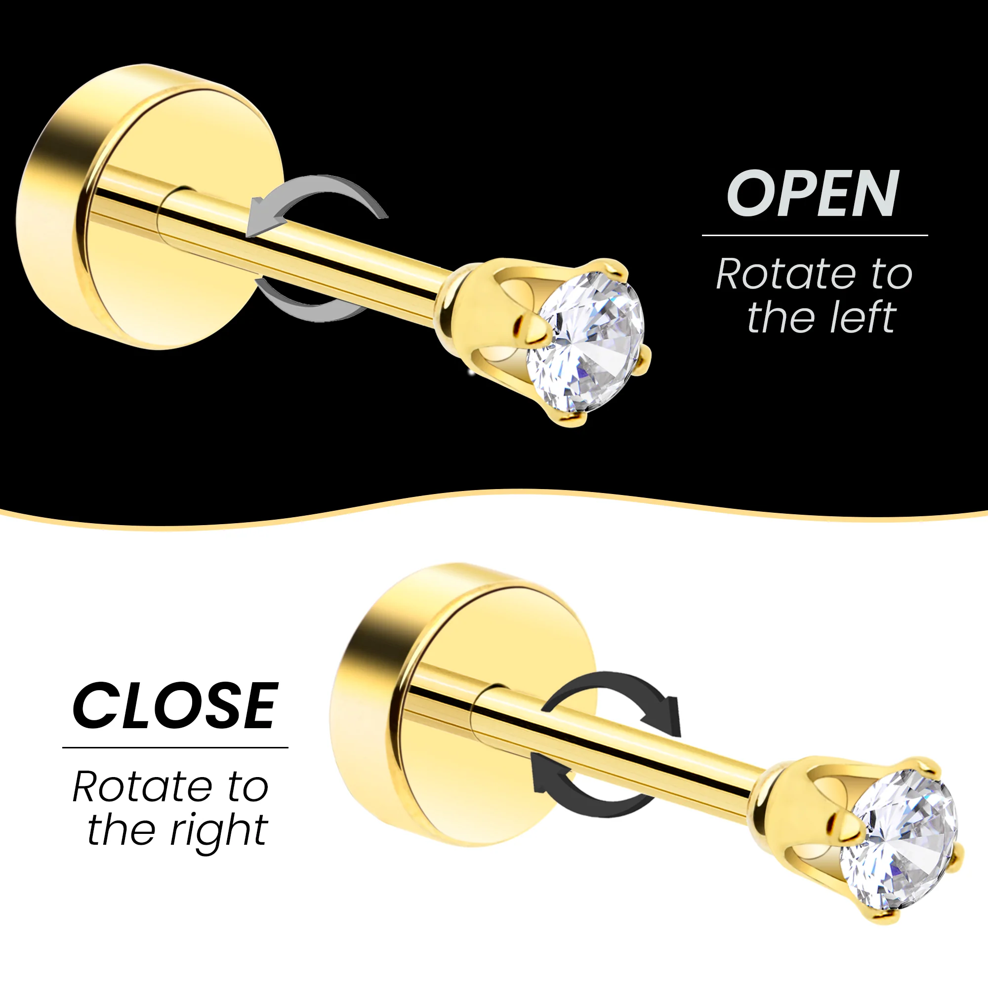 14k Yellow Gold Plated 2mm CZ Flat Back Stud Earrings - 1 Pair - Image 4