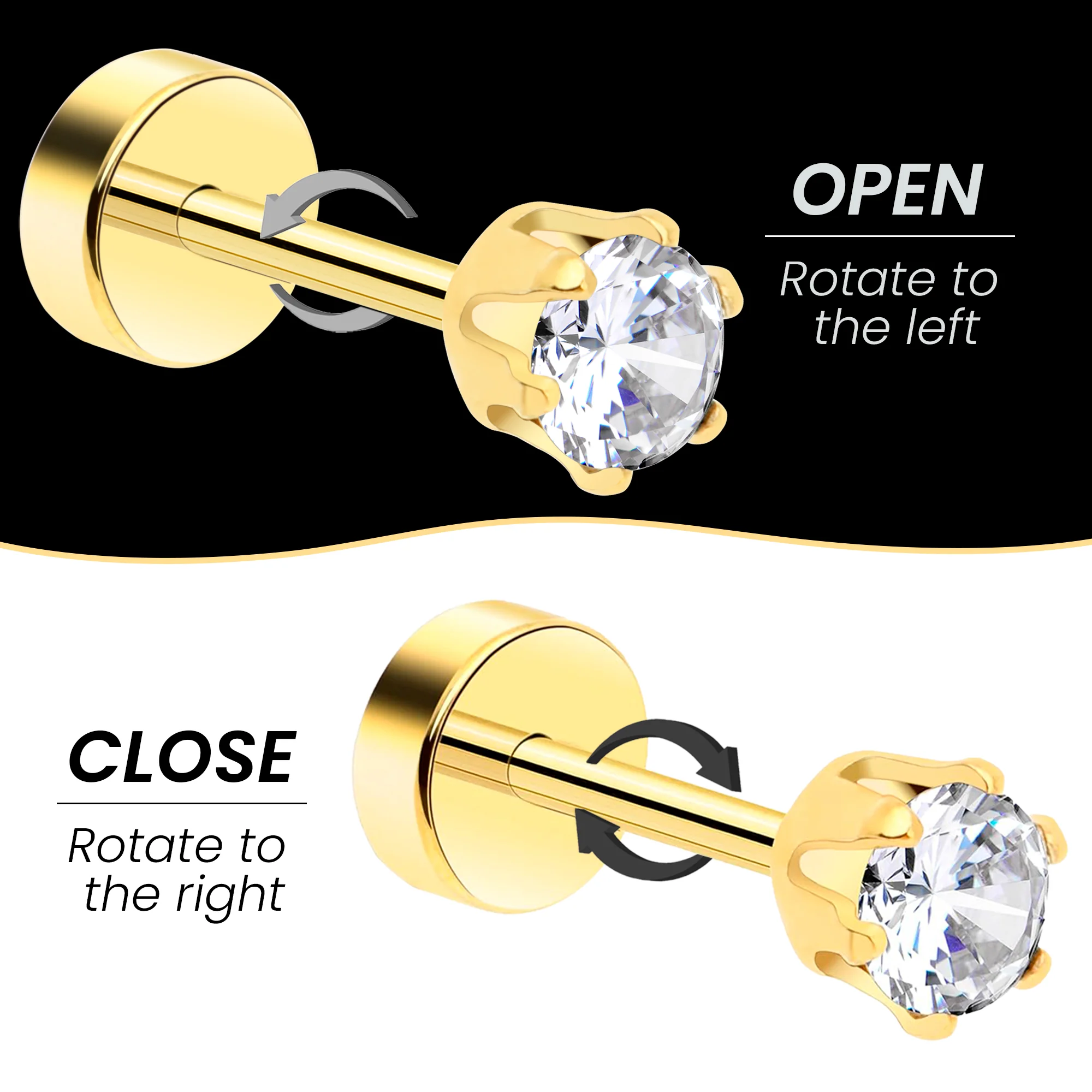 14k Yellow Gold Plated 3mm CZ Flat Back Stud Earrings - 1 Pair - Image 4
