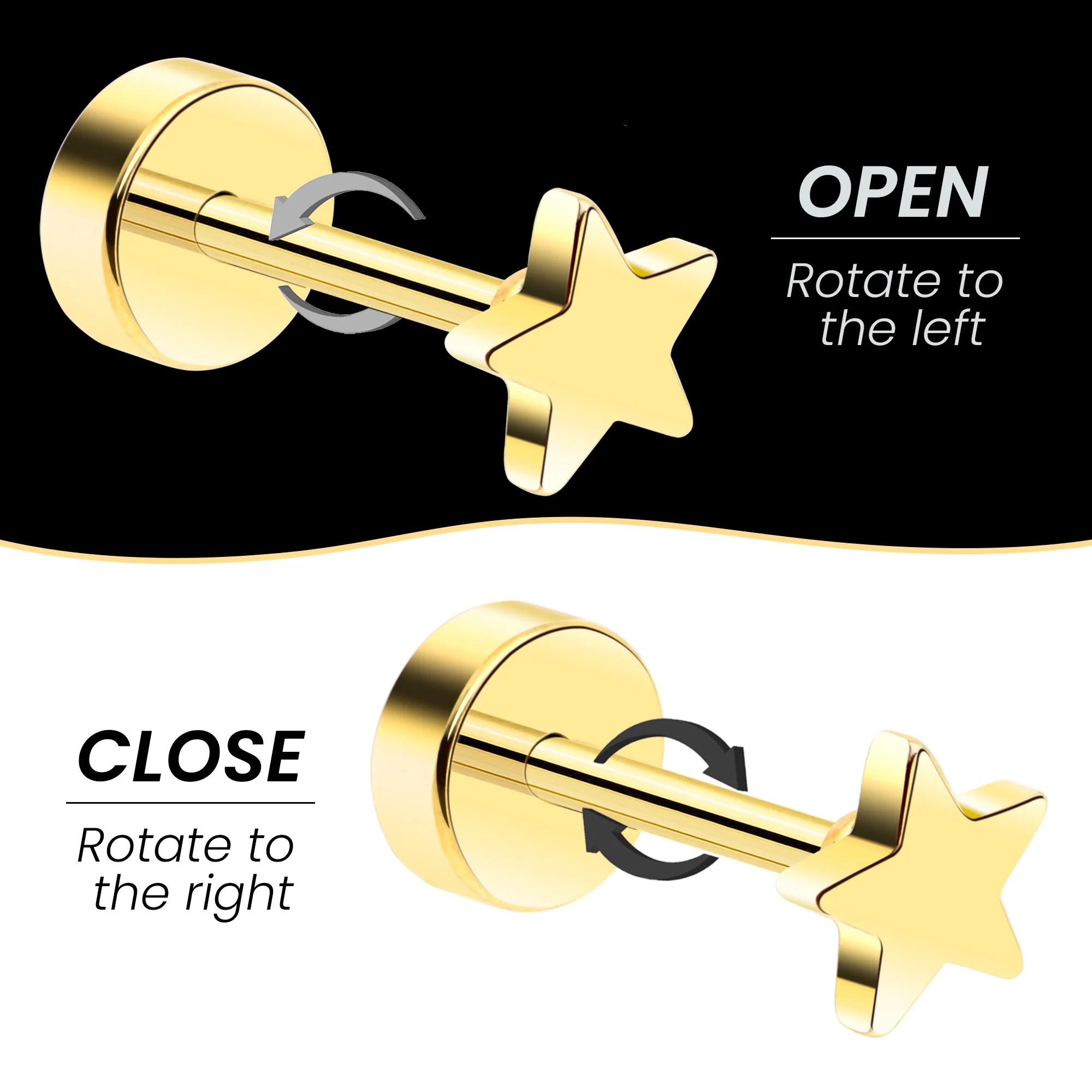 14k Yellow Gold Plated 3mm Star Flat Back Stud Earrings - 1 Pair - Image 4