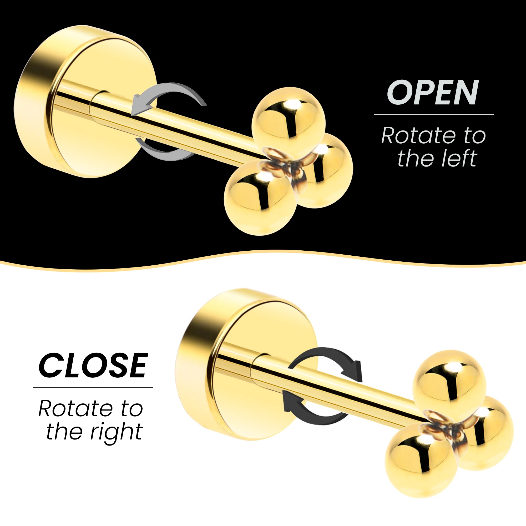 14k Yellow Gold Plated 3mm Trinity Ball Flat Back Stud Earrings - 1 Pair - Image 5