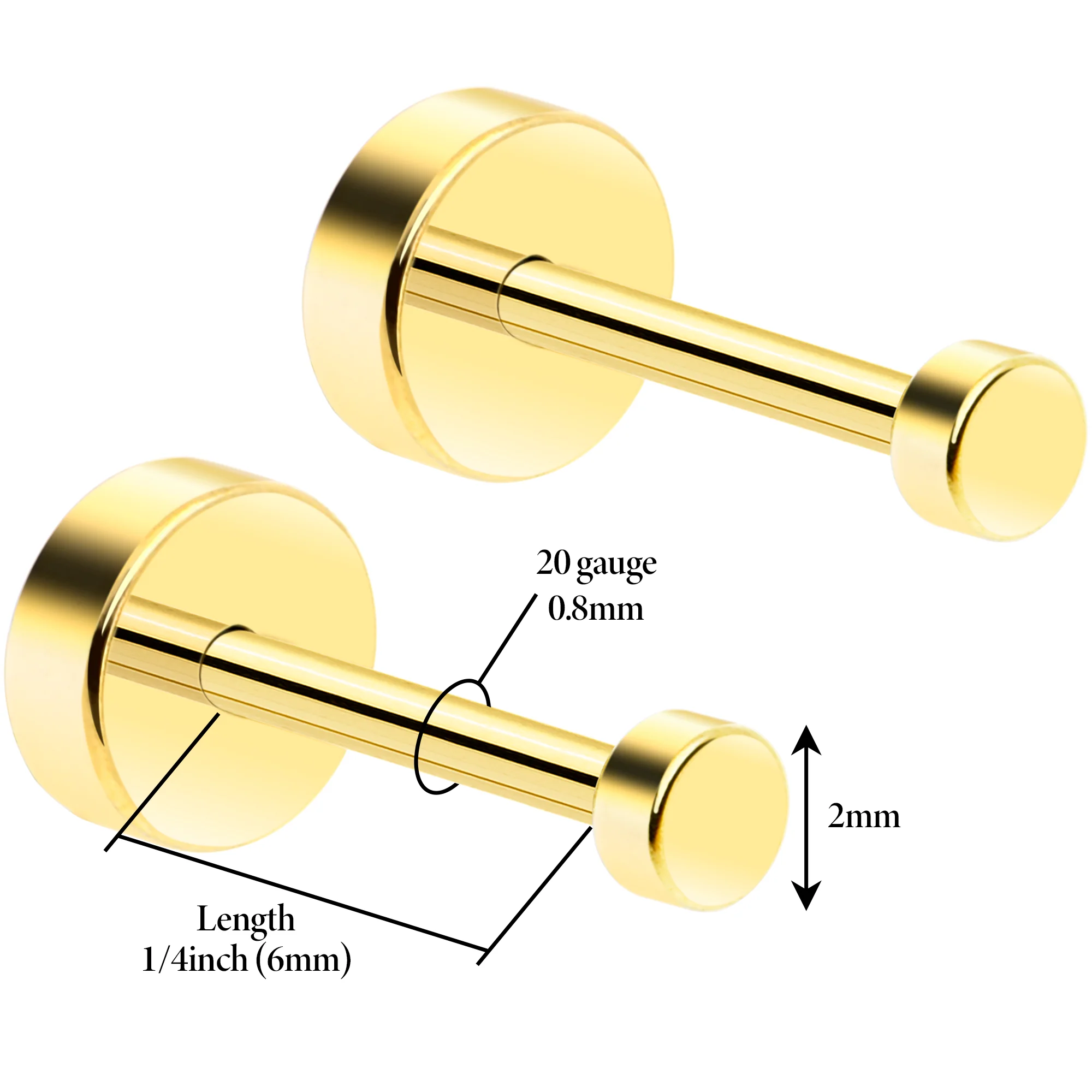 14k Yellow Gold Plated 4mm Circle Flat Back Stud Earrings - 1 Pair - Image 2